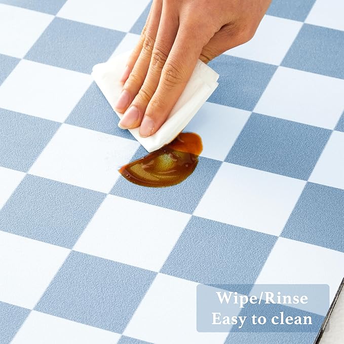 Checkered Dish Drying Mat for Kitchen Counter, Coffee Bar Station Accessories, Retro Cute Aesthetic Absorbent Coffee Mat Kitchen Drying Mat Easy Clean, Blue 12" x 19"