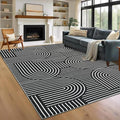 Washable Rug 9x12 Area Rugs for Living Room, Abstract Rug for Bedroom, Soft Rainbow Non Slip Throw Rugs with Rubber Back, Low Pile Stain Resistant Boho Geometric Carpet for Dining Room, Black