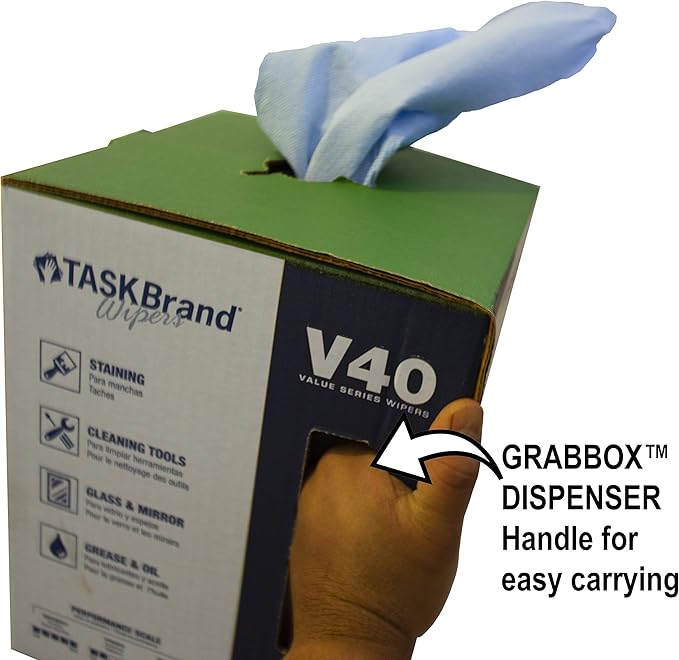 TaskBrand N-V040CGB Blue V40 Value Series Center Pull Wiper Sheets, All-Purpose Disposable Cleaning Towels, 10 x 11.5 Inches, Roll of 200