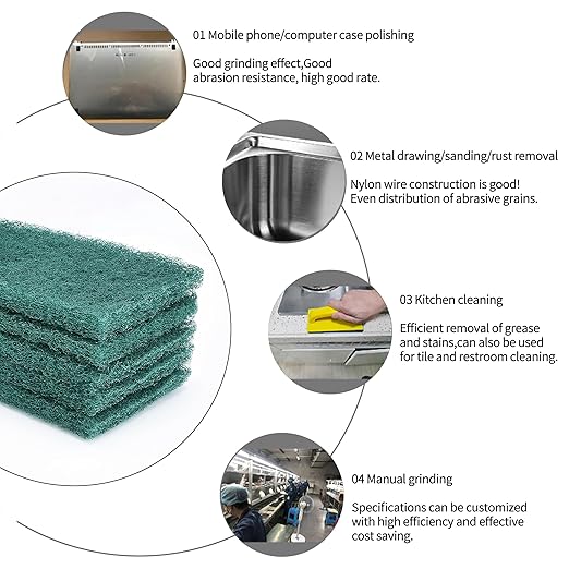 Green Scuff Pads - 6Pcs Scouring Pad - Very Fine Grade Hand Pads General Purpose Sanding Hand Pads 200 x 125mm/8" x 5"