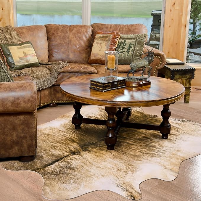 Amearea Faux Cow Hide Rug Large, Premium Western Home Decor Cow Print Rugs for Living Room, Faux Leather Animal Cowhide Bedroom Carpet, Dining Traditional Cow Pattern Stuff Carpet, Yellow 3.6x2.3 Feet