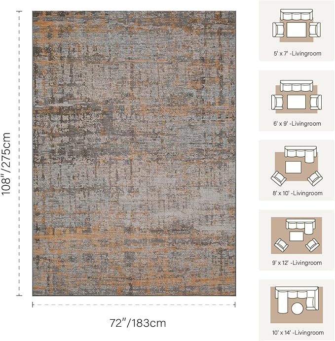 6x9 Washable Area Rug for Living Room, Modern Abstract Large Boho Rugs for Office, Dining Room, Kids Room, Farmhouse, Durable Low Pile Non Slip Carpet for High Traffic Areas, Taupe