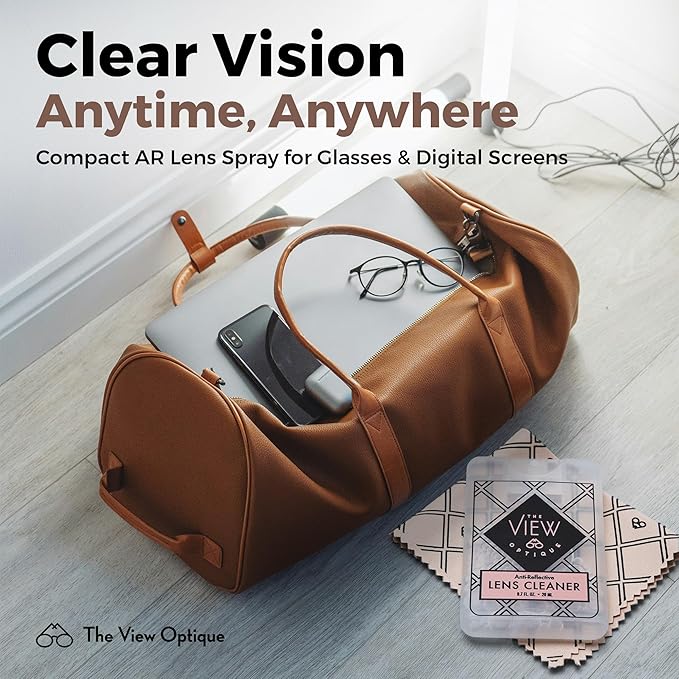 Anti-Reflective Safe lens Cleaner Spray Kit – (1) 0.7oz Glasses Cleaner Spray, (1) Microfiber Cloth for Eyeglasses, Sunglasses, Lenses, Screens and Camera Cleaning Kit (2 Piece Set)