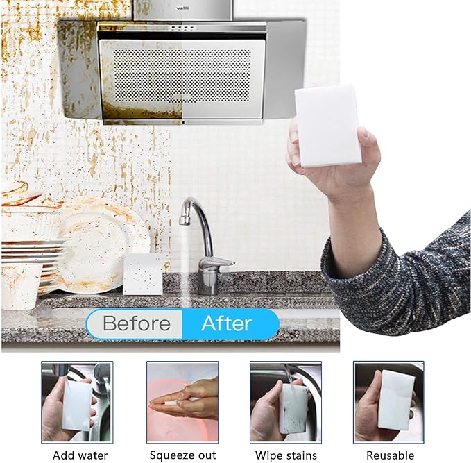 100 Pack Magic Sponges Eraser for Cleaning, Premium Reusable Melamine Sponge Scrubber Foam Cleaning Pads for Kitchen Dishes, Bathtub, Baseboard, Shoes Cleaner, Not Easily Rip