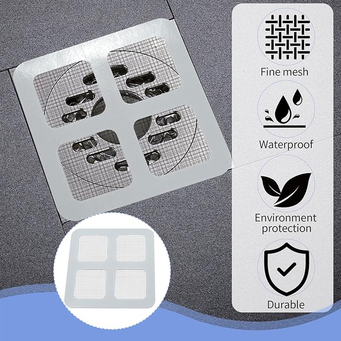 50 Pack Disposable Shower Drain Hair Catcher - 4x4in Mesh Stickers, Drain Hair Catcher for Bathroom, Bathtub, Kitchen Sink, Laundry - Traps Human & Pet Hair, Disposable Mesh Drain Cover