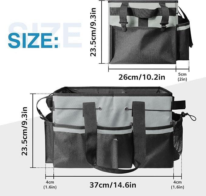 Cleaning Tool Organizer Bag with Handles | Large Waterproof Cleaning Caddy, 17.8x12.2x9.3in | Detachable Shoulder Strap & Dividers | for Car Detailing, Housekeeping, Cleaners (Grey)