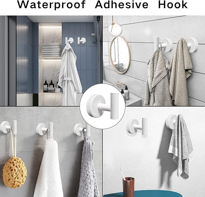 Towel Hooks, SUS 304 Stainless Steel Hooks, Heavy Duty Door Hanger Towel Robe Clothes Cabinet Closet Sponges Hook for Bathroom Kitchen Garage Gotel (White, 4 Pcs)