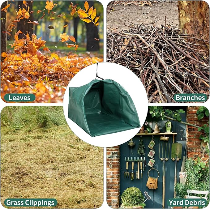 2-Pack Dustpan-Type Yard Waste Bags, 72-Gallon Reusable Lawn Bags with Handles & Gardening Gloves, Heavy-Duty Collapsible Leaf Collector for Lawn Debris, Grass Clippings & Leaves
