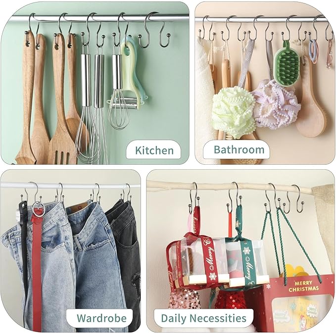 Goowin Shower Curtain Hooks, 12 Pcs Shower Curtain Rings, Stainless Steel Shower Curtain Hangers, Metal Shower Curtain Hooks Rings Rust Proof, Minimalist Shower Hooks for Shower Curtain, Bronze