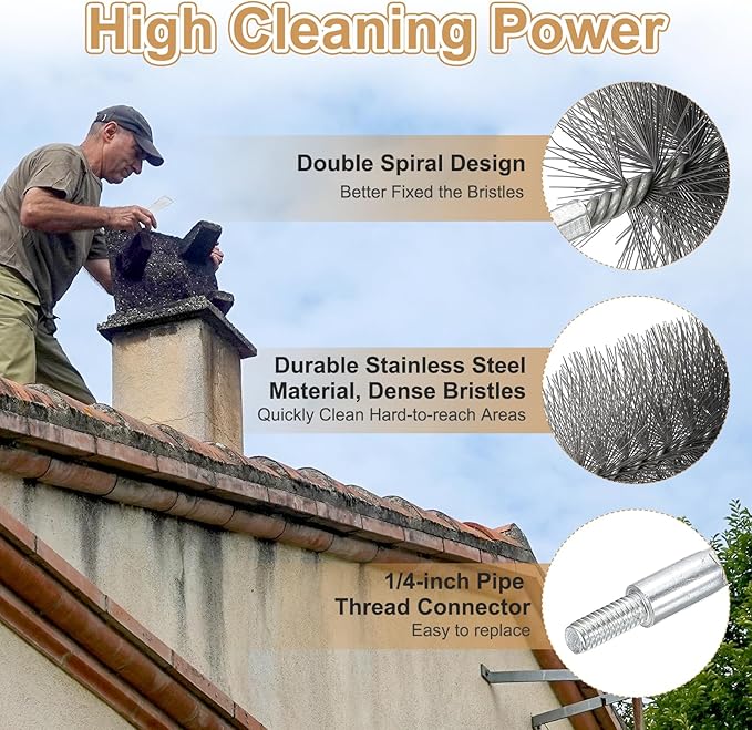 PATIKIL 5" Wire Chimney Cleaning Brush, Stainless Steel Round Chimney Sweep Brush with M6 Fitting for Fireplace Burning Stove Tent Dryer Pipes, Silver