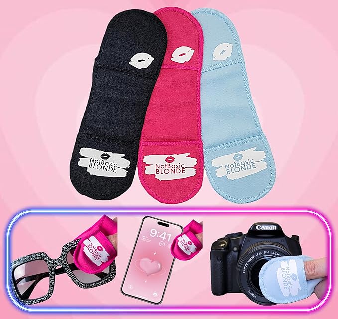 GlamMitt by NotBasicBLONDE x FLEISHER'S Collab - Eyeglass Cleaning Cloth, 3 Pack, Soft Microfiber, Anti-Scratch, Lens Cleaning Wipes, Screen, Glasses, Lens Wipes, Finger Mitts