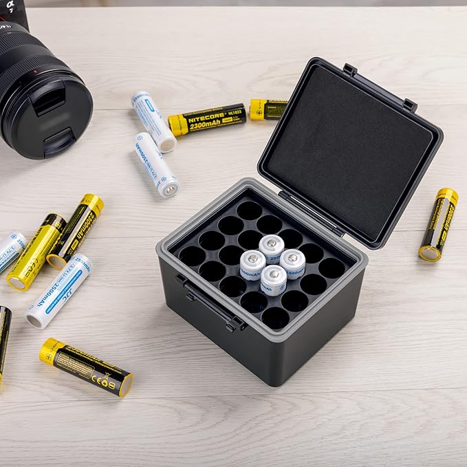 JJC 18650 Battery Case Holder for 20 x 18650 Battery, Water-Resistant & Shockproof 18650 Battery Storage Box Organizer with EVA Interior for Better Protection
