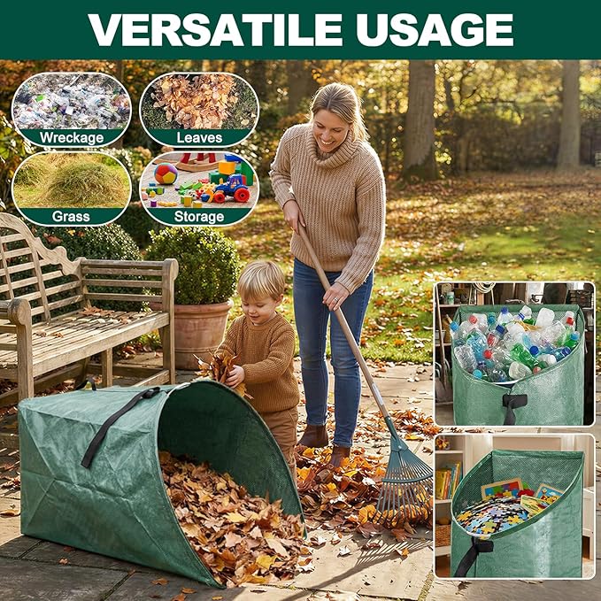 60 Gallon Large Leaf Collector, Dustpan-Style Lawn and Leaf Bags, Collapsible Yard Waste Bags Easy Storage & Transport, Reusable Leaf Pick Up Garden Bag for Leaves Grass Debris Lawn Trash
