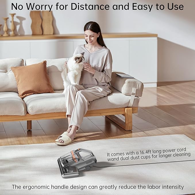 Mattress Vacuum,20Kpa Bed Vacuum Cleaner with 273nm UV-C Light & Ultrasonic & High Heating, Dual Brush Roll Rotation & Dust Cup, 500W Deep Cleaning 99.9% Filtration with 32000 RPM/Min
