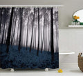 Ambesonne Forest Shower Curtain, Mystical Fantasy Woodland Under Heavy Fog Tall Trees Bushes Contrast Colors, Cloth Fabric Bathroom Decor Set with Hooks, 69" W x 70" L, Petrol Black