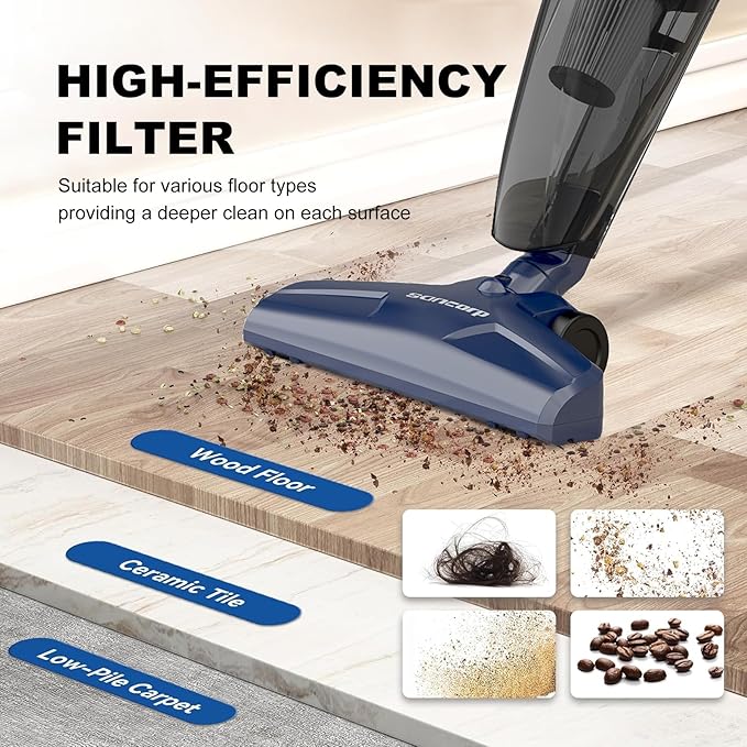 Corded Stick Vacuum for Pet Hair & Hard Floors - Lightweight, 3-in-1 Handheld with 180°Left-Right Steering, 14KPA Powerful Suction on Low-Pile Carpet, HEPA Filter, 16.4ft Cord, 0.7L Capacity (VA001)
