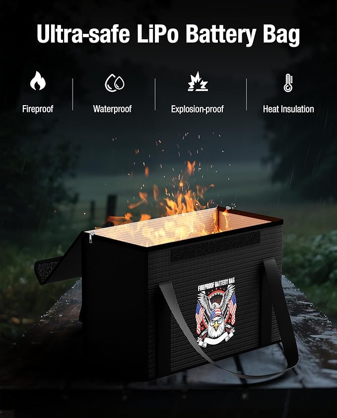 12V 100Ah LiFePO4 Lithium Battery Fireproof Safe Bag, Large Capacity Explosion-proof Lipo Battery Case for Charging & Storage, Waterproof Safe Box Compatible with LiTime(14x7.9x9.4 Inches)