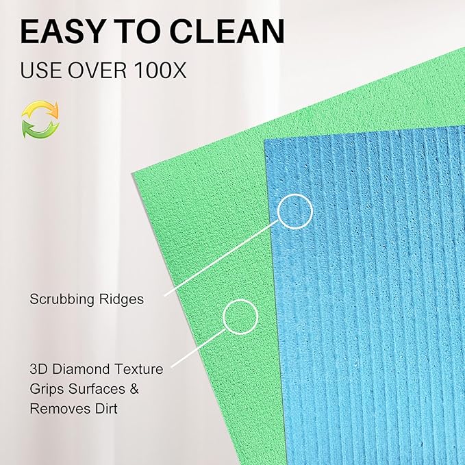 Cleaning Rags Swedish Dishcloths, Cellulose Sponge Cloths Absorbent Wipes, Swedish Dishcloth for Kitchen, Assorted Dish Cloths for Washing Dishes, 10 pcs Blue