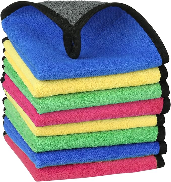 uxcell Car Cleaning Cloths, 8 Pack Soft Premium Microfiber Towels with Hang Loop for Household Cleaning, Reusable Car Cleaning Wipes Lint Free Streak Free Cloths 12" x 16" Multi