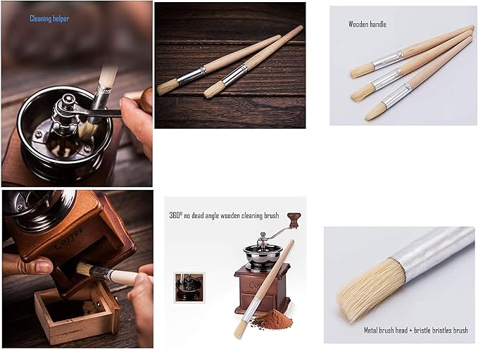 LBY 5pcs Natural Pig Bristle Espresso Maker Cleaning Brush, 195mm(7.68'') Household Cleaning Brush, Paint Brush Parts Cleaning Brush, Natural Pig Bristle, Wooden Handle