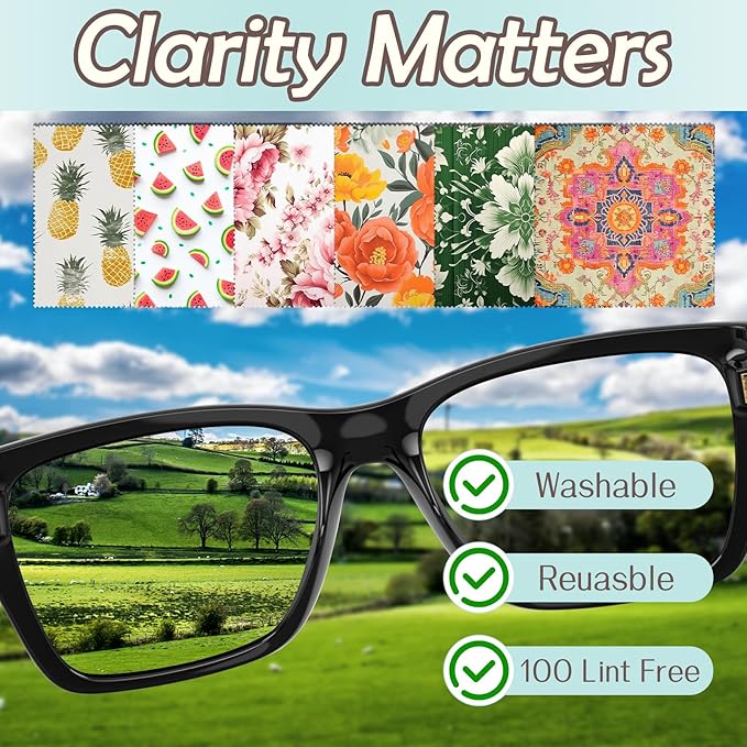 6 PCS Glasses Cleaning Cloth Eyeglass Lens Microfiber Cleaning Cloth Reusable Phone Screens Camera Cute Aesthetic Women Girls(6.3"x6.3")-Green Pink