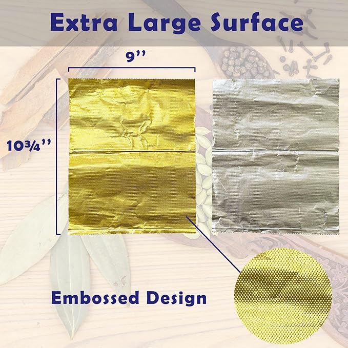 200 Count Pre-cut Pop-up Deli Aluminum Foil Sheets – Gold Color, 9’’ x 10.75’’ Disposable Wrappers for Food Wrap, 200 Sheets Pop-up Foil with Embossed Design