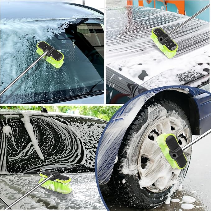 Car Wash Brush Head 8", Scrub Brush Attachment for Extension Pole, Outdoor Cleaning Tool for Window, Wall, Floor, Deck, Patio