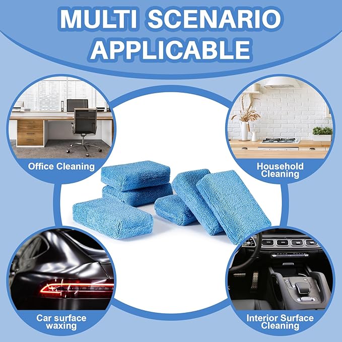 Sukh 6 Pack Microfiber Rectangle Sponge Detailing Pads - Microfiber Wax Foam Applicator Pads for Car Wax Applicator Pad 4.72x3.15 inch Blue