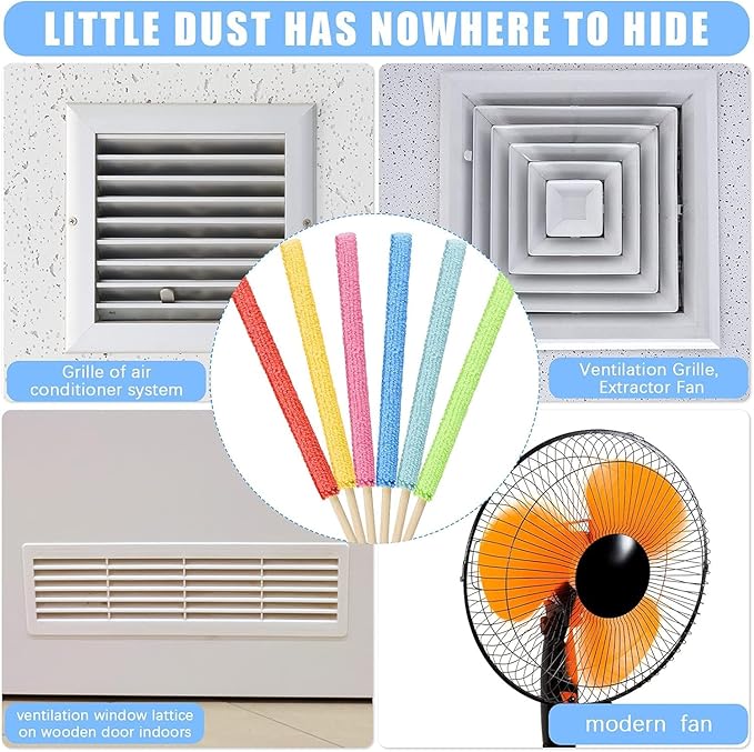6Pcs Multiple Colors Small Dusters for Cleaning, Microfiber Detail Duster Sticks Crevice Cleaning Tool for Car Vent/Fan/Blind/Window Dusting