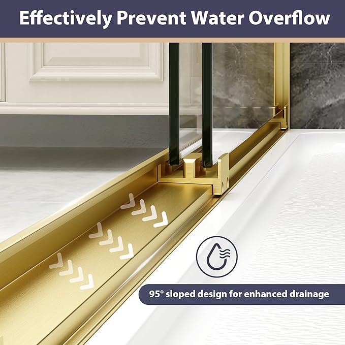 Double Sliding Shower Door, 55"-60" W x 70" H Semi-Frameless Glass Shower Door, 1/4'' (6mm) Clear SGCC Tempered Glass with Explosion-Proof Film and Nano Coating, Brushed Gold