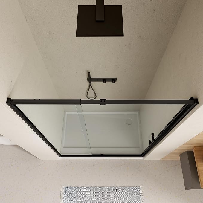 56-60" W x 71" H Pivot Swing Glass Shower Door,Pivot Frame Shower Door with 1/4"(6mm) Clear SGCC Tempered Glass,Matte Black Finish Shower Doors,Reversible Installation