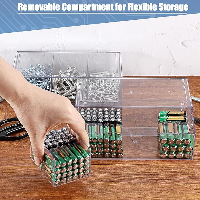 BTSKY 3 Pack Clear Acrylic Battery Storage Organizer for AA, AAA, 9V, C, D Batteries, 3-Drawer Storage Box Battery Holder for Common Types Batteries, Household Container(Batteries Not Included)