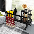 Sponge Holder for Kitchen Sink Caddy，Sink Caddy Organizer with High Brush Holder Adjustable Divider, Tilted Drain Pan, Multifunctional for Home Decor Accessories (Black)