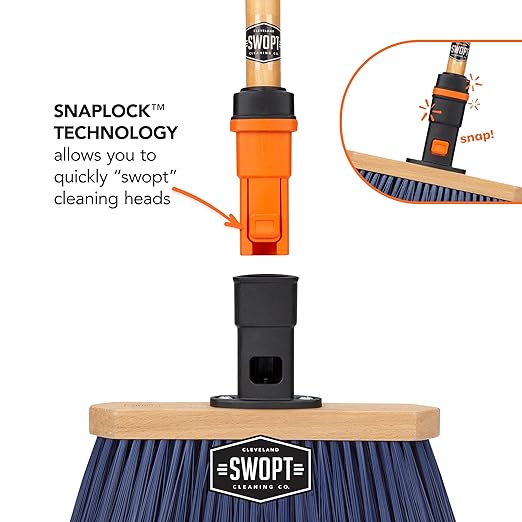 SWOPT Premium Multi-Surface Angle Broom Cleaning Head — Indoor and Outdoor Angled Broom Set — Interchangeable with All SWOPT Cleaning Products for More Efficient Cleaning and Storage