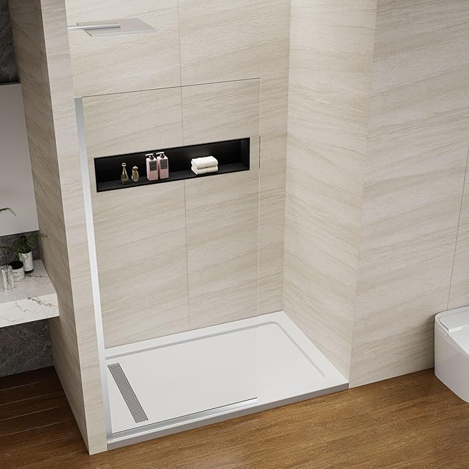 Shower Screen 36" x 76" Half Frameless Shower Wall Panel, Tempered Glass 3/8 inch, Easy to clean Coating, Fixed Glass Shower Door with Hardware (Brushed)