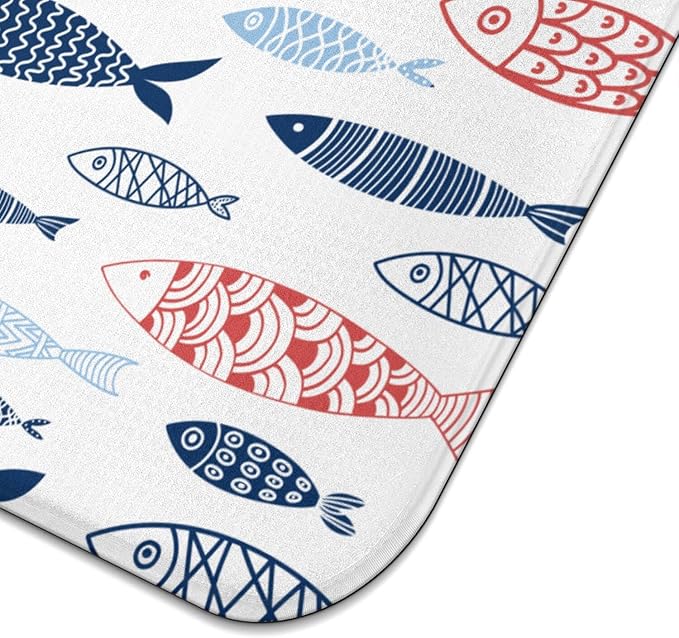 Fish Dish Drying Mat for Kitchen Countertops, Japanese Fish Pattern Microfiber Drying Mat, Washable and Absorbent Farmhouse Style Countertop Dish Drainer, 16x18 Inch