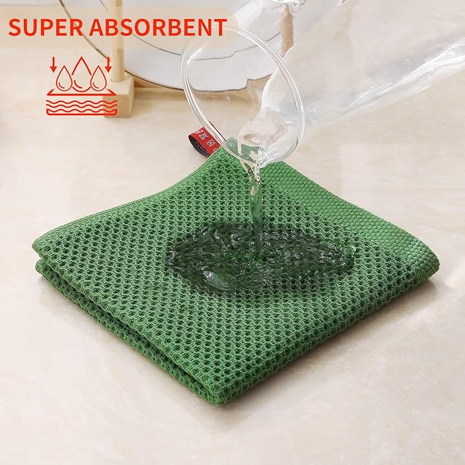 Kitinjoy 100% Cotton Kitchen Dish Cloths (12 X 12 Inches, Grass Green), 6 Pack Waffle Weave Ultra Soft Absorbent Dish Towels for Drying Dishes Quick Drying Kitchen Towels Dish Rags