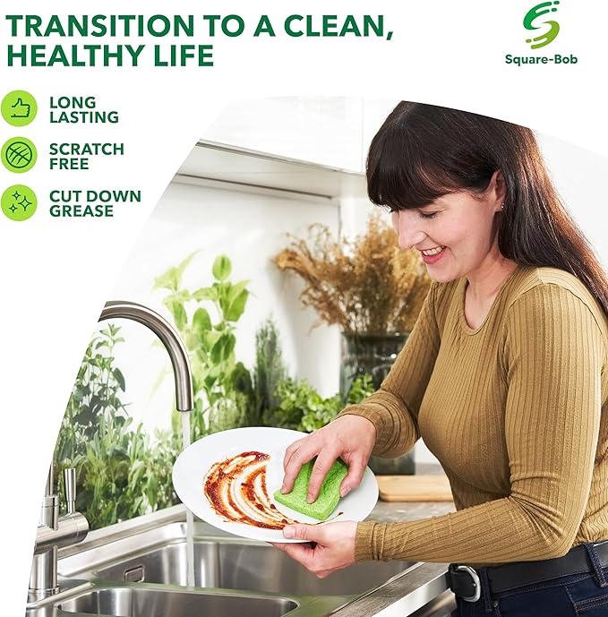 Compressed Non-Scratch Kitchen Sponges - Highly Absorbent for Dishes, Countertop, Sink, Car - Biodegradable, Quick Drying Cellulose Sponges - Assorted Colors (Pack of 24)