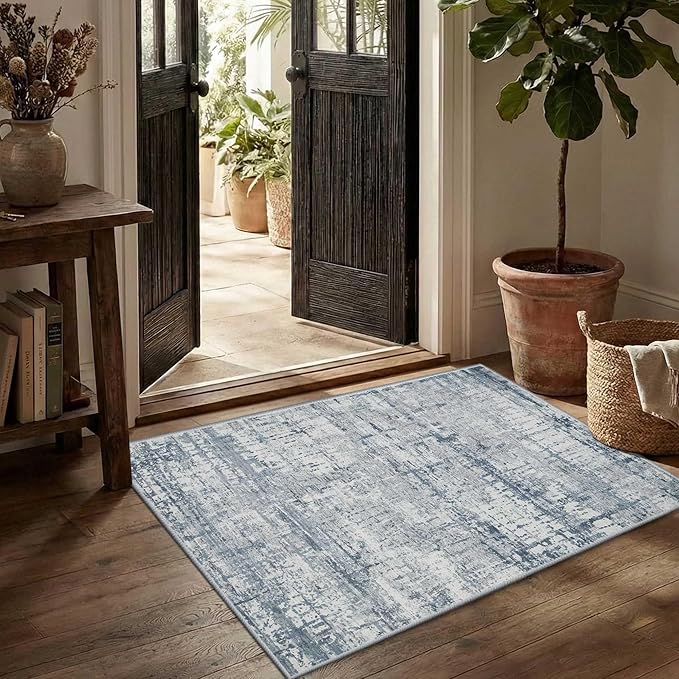 2x3 Entryway Rug,Door Mat Indoor Entrance, Washable Non Slip Kitchen Bathroom Rugs, Ultra-Thin Throw Small Rug for Front Door, Blue Grey