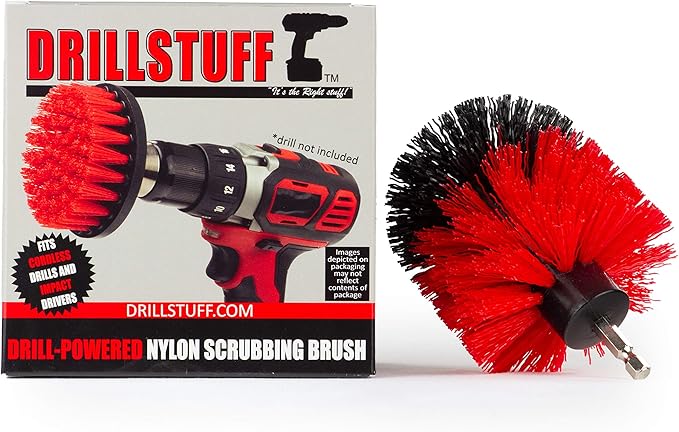 Outdoor Cleaning Brush - Red Nylon Bristle - Patio, Deck, Concrete, Siding, Statues, Equipment, Garden, Lawn Decorations, Headstones
