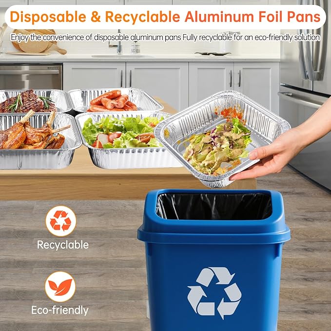 8x8 Aluminum Pans - 20 Pack Disposable Foil Pans, Aluminum Roasting Trays for Holiday Cooking, Parties Meal Prep, Storage, Heating and Baking
