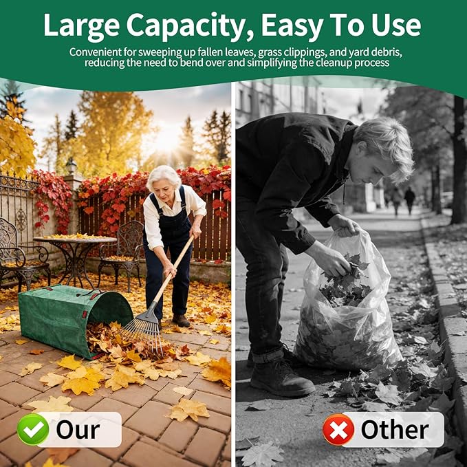 Leaf Bags, Foldable Leaf Collector with Handles, 40 Gallon Reusable Yard Waste Bags, Large Yard Dustpan Type Garden Bag for Leaves, Grass and Debris, Bonus Gardening Gloves (2 Pack, 40 Gallon)