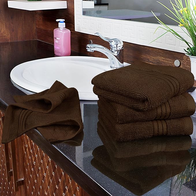Utopia Towels Wash Cloths Set, 12 by 12 Inches, 100% Cotton Ring Spun, Highly Absorbent and Soft Feel Washcloths for Bathroom, Spa, Gym, and Face, 12 Pack Dark Brown