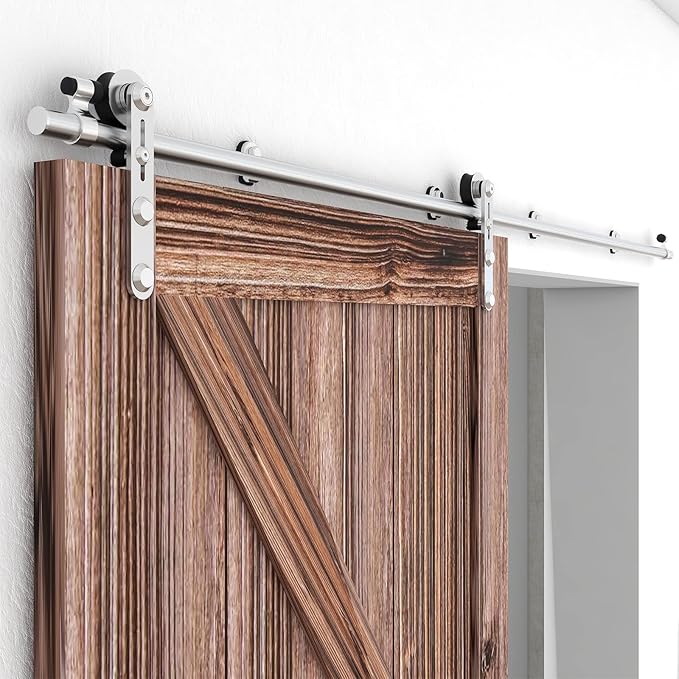 TSMST 10FT Sliding Barn Door Hardware Kit, Stainless Steel Heavy Duty Sturdy Barn Door Track for Single Wood Door, Slide Smoothly Quietly (I Style)