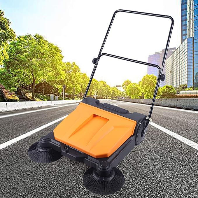 26" Industrial Hand-Push Sweeper Cleaner,Foldable Walk-Behind Floor Sweeping Machine for Clean up Garden Pavement Street (US Stock)