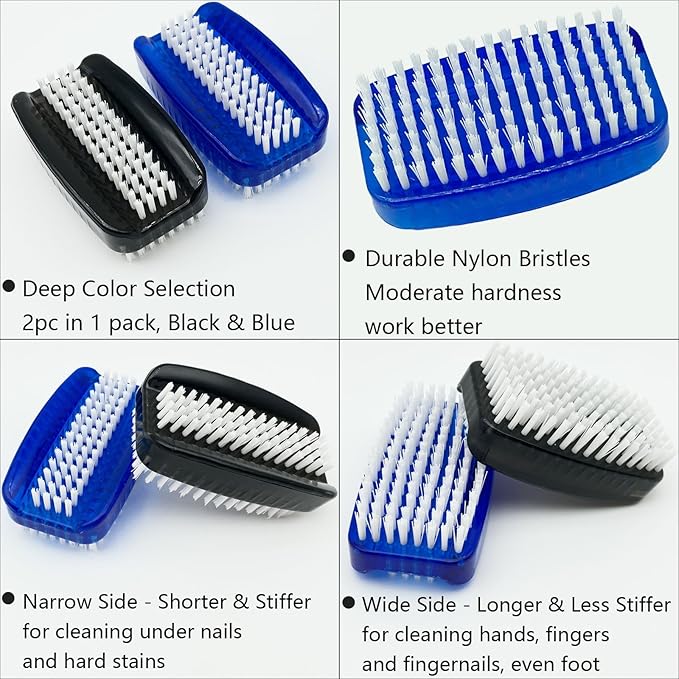 Nail Brush for Cleaning Fingernails 2 Sided Nylon Bristles Fingernail Brush for Cleaning Nail Scrubber Scrub Clean Soft Stiff Nail Scrub Brush, 2 Pack