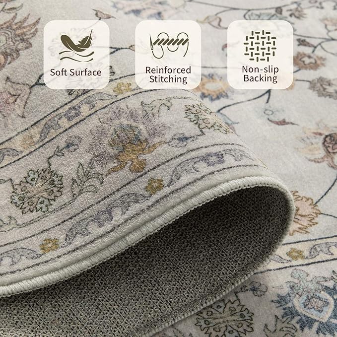 Door Mat Floral Entryway Rug, Washable Samll 2x3 Rug, Boho Front Door Mat, Non Slip Area Rugs, Low Pile Throw Accent Carpet for Indoor Entrance, Bathroom and Kitchen(Grey 2x3ft)