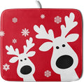 Xmas Dish Drying Mat for Kitchen Counter Cute Reindeer Holiday Snowflake Microfiber Absorbent Dish Draining Reusable Washable Foldable 16"x18"