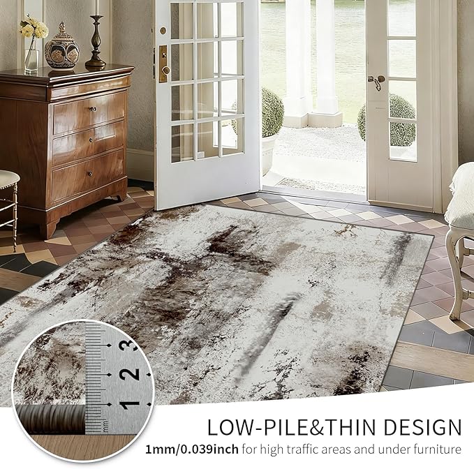 5x7 Area Rugs for Living Room, Bedroom,Modern Abstract Washable Rug, Boho Non Slip Low Pile Carpet for Indoor Dining Room,Office, Dorm, Farmhouse and Kids Room - Light Brown