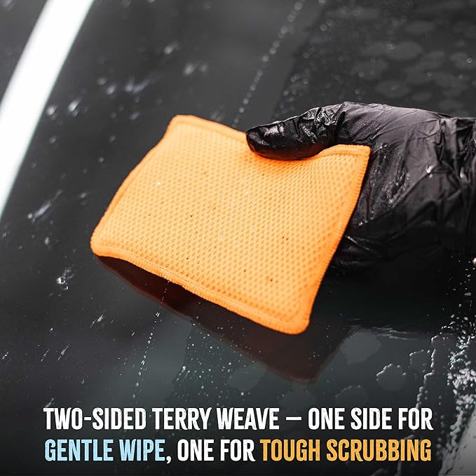 The Rag Company - Jersey Bug Scrubber Pads - Terry Weave, Easily and Safely Trap Bug Splatter in Sponge, Safe on All Finishes, 4in x 6in, Orange (5-Pack)